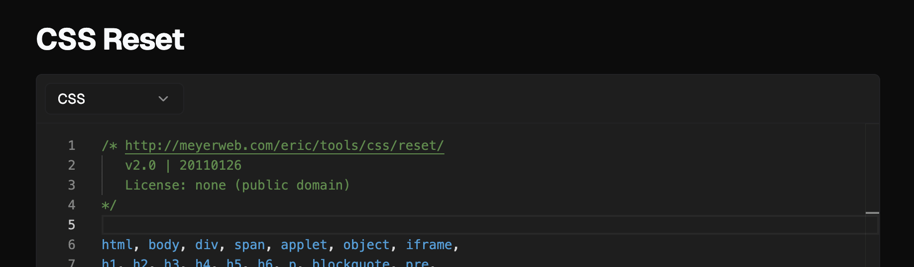 A code snippet in DevStash with syntax highlighting and the language dropdown