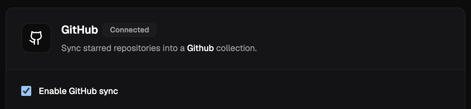 The GitHub integration page in DevStash