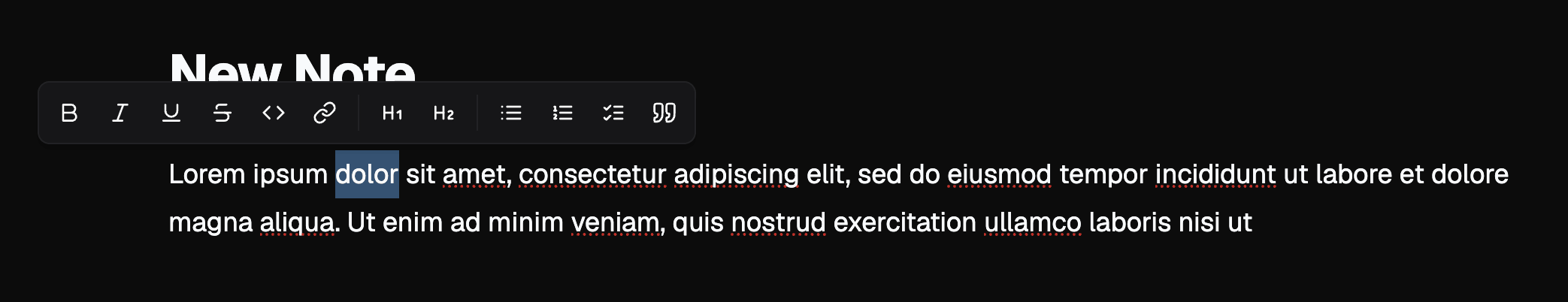 The note editor in DevStash with the block insert menu open